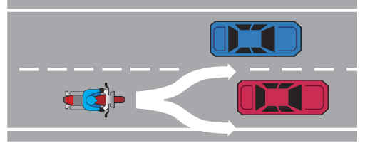 Do not squeeze past two vehicles going the same way.